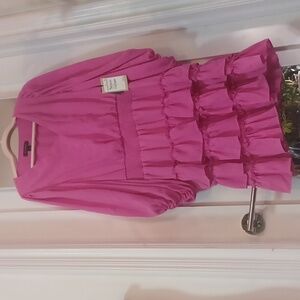 Halogen Poetic Hot Pink V-Neck Tiered Ruffle Dress s,.Large